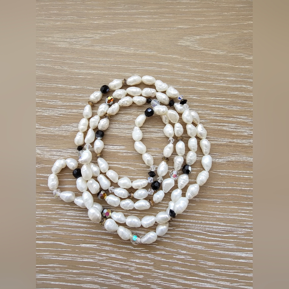 Vintage Baroque Pearl & Faceted Crystal Statement Necklace, 21" Layering Strand